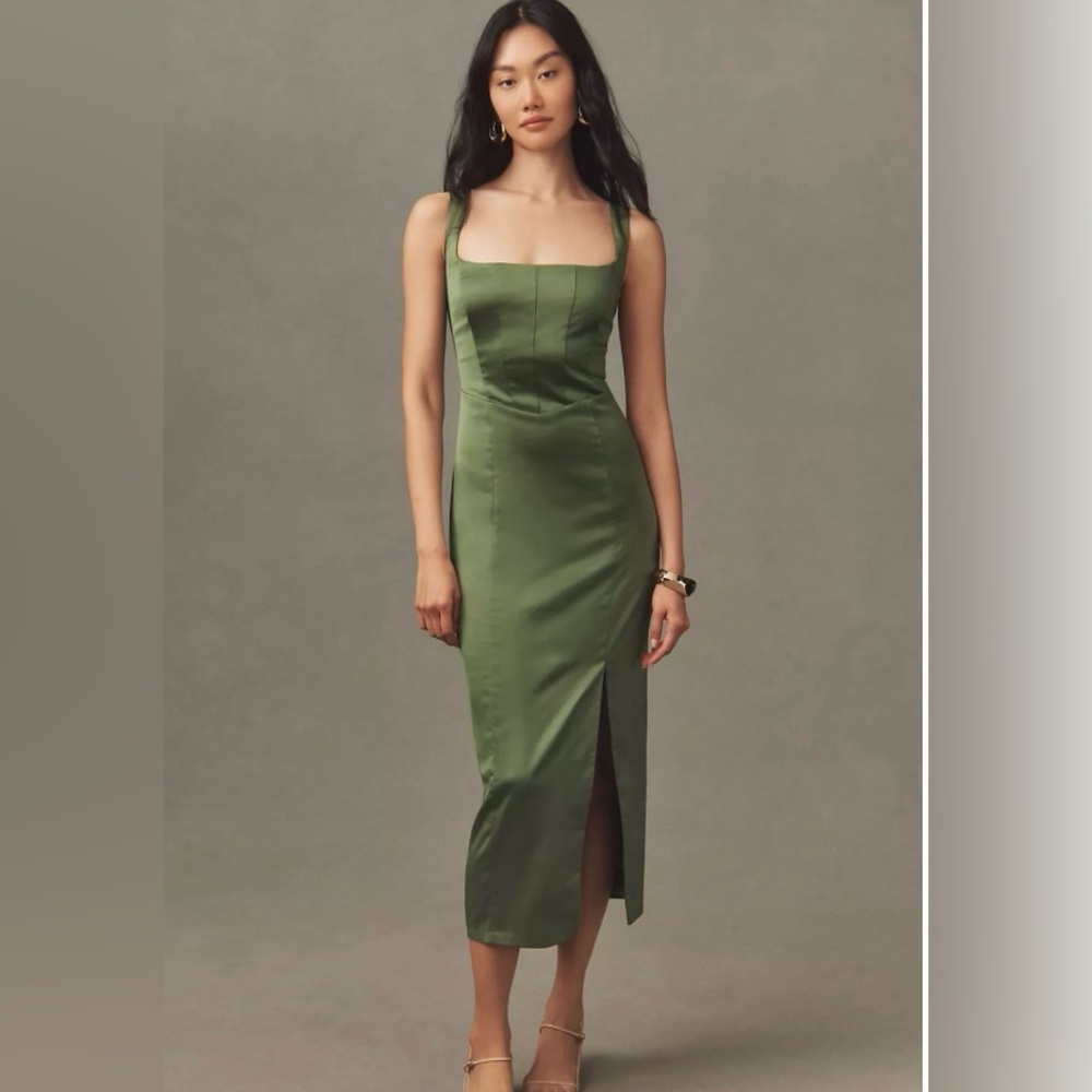 BHLDN Elliana Sleeveless Corset Satin Midi Dress